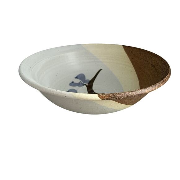 11 1/4” Stoneware Bowl Signed (Gary) Shaffer Blue Flowers Brown Yellow Dish - Picture 10 of 12